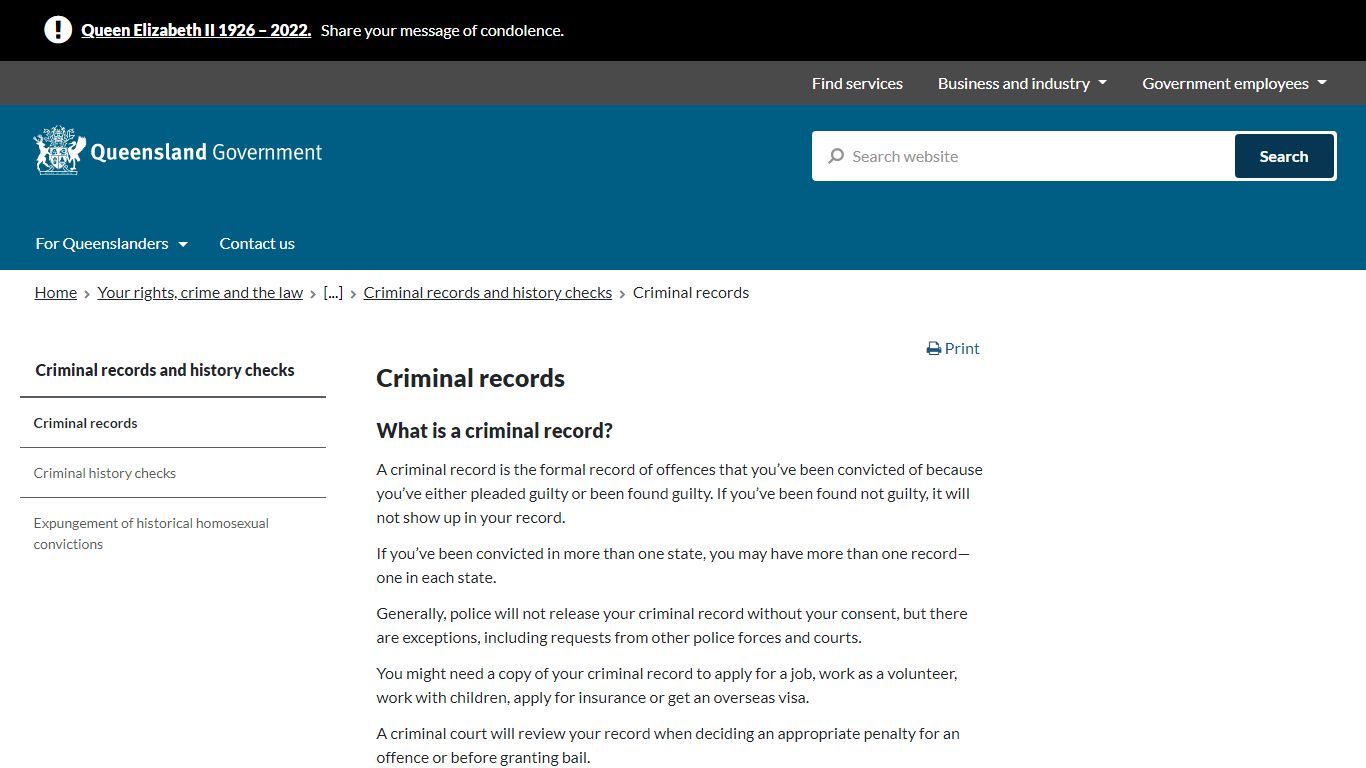 Criminal records | Your rights, crime and the law - Queensland