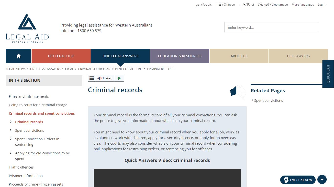 Criminal records | Legal Aid WA